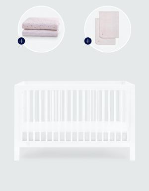 babyGap Charlie Crib with Pink Hearts and Stripes Bedding Bundle white