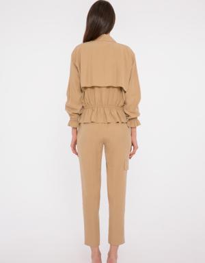 Flowy Ruffle Detailed Camel Woman Suit