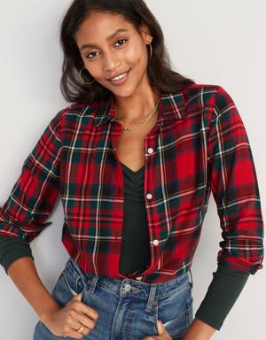 Old Navy Plaid Flannel Classic Shirt for Women red