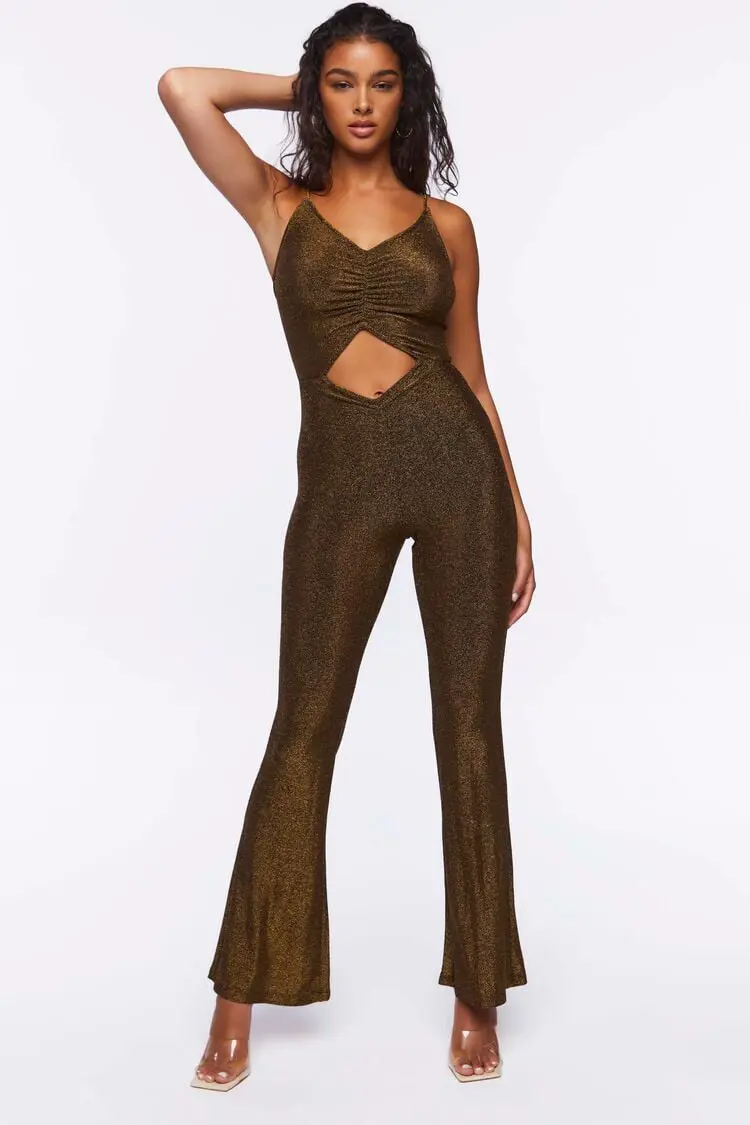 Forever 21 Forever 21 Glitter Knit Cutout Cami Jumpsuit Black/Gold. 1