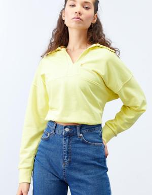 Limon Polo Yaka Etek Ucu Büzgülü Kadın Oversize Sweatshirt - 97180
