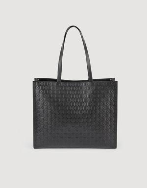 Large tote in monogram-embossed leather
