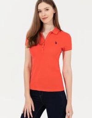 Kadın Kırmızı Polo Yaka Basic T-Shirt