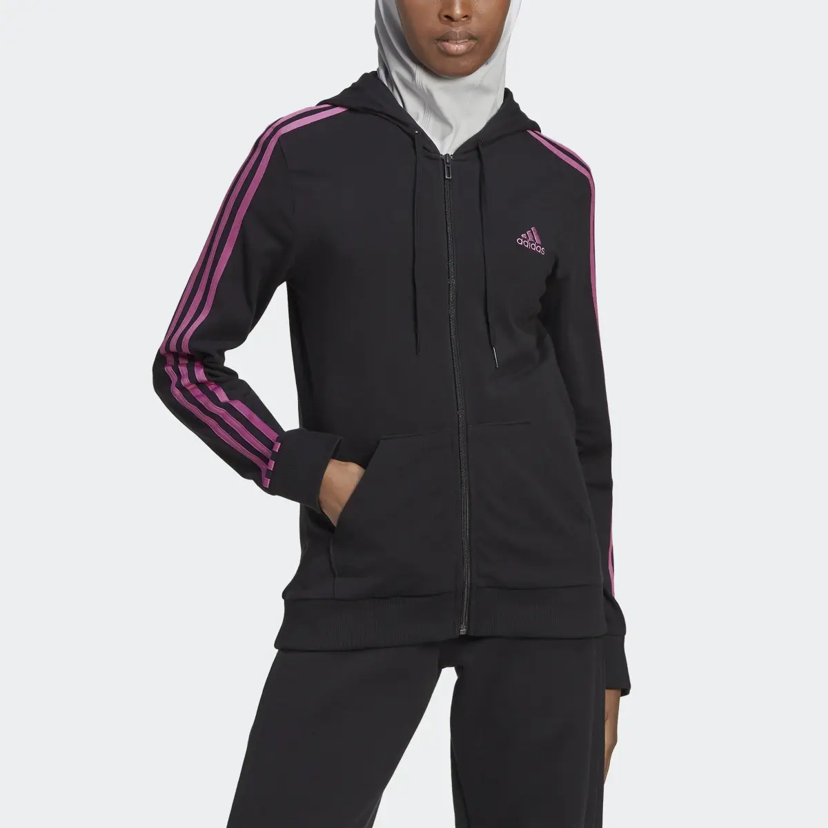 Adidas Essentials Single Jersey 3-Stripes Full-Zip Kapüşonlu Üst. 1