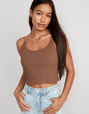 Strappy Rib-Knit Cropped Tank Top for Women brown