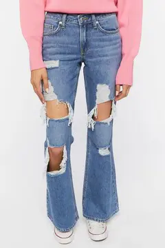 Forever 21 Forever 21 Distressed Flare Jeans Medium Denim. 2