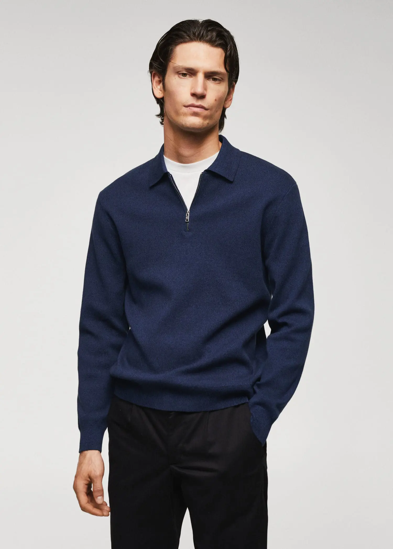 Mango Cotton-knit polo shirt with zip. 1