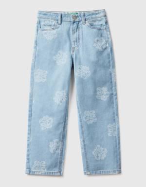 printed straight fit jeans