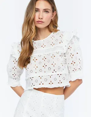 Forever 21 Floral Eyelet Top &amp; Shorts Set White