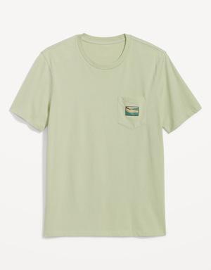 Soft-Washed Chest-Pocket Graphic T-Shirt for Men green