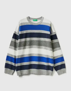 striped sweater in wool and cotton blend