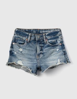 Kids High Rise Shortie Shorts with Washwell blue