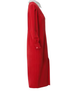 Shirt Collar Detailed Red Midi Dress