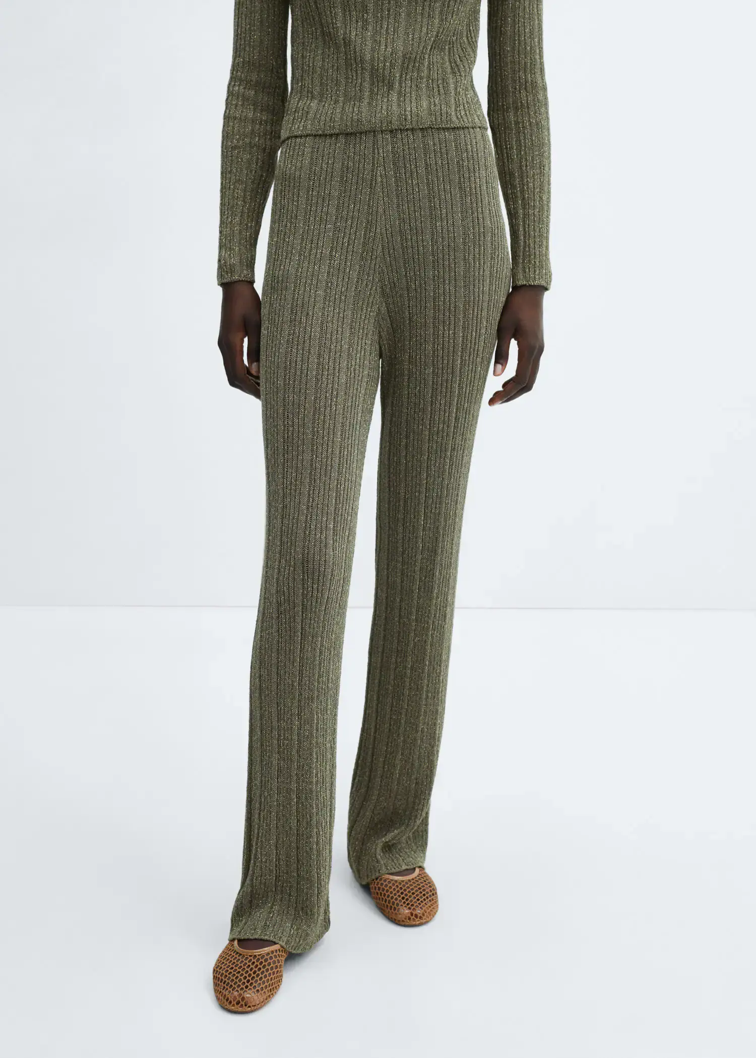 Mango Lurex-knit flared pants. 2