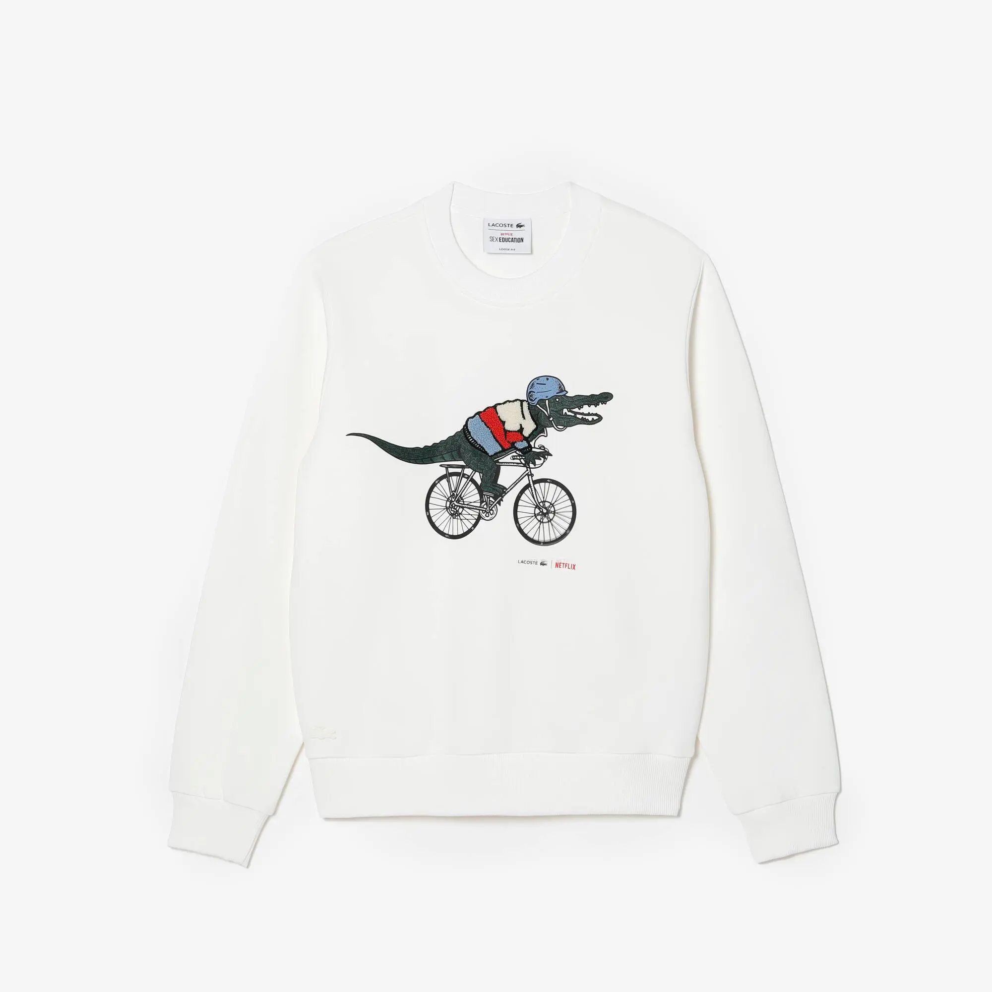 Lacoste Women’s Lacoste x Netflix Loose Fit Organic Cotton Fleece Sweatshirt. 2 Lacoste Women’s Lacoste x Netflix Loose Fit Organic Cotton Fleece Sweatshirt. 2