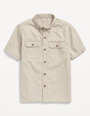 Short-Sleeve Utility Pocket Twill Shirt for Boys beige