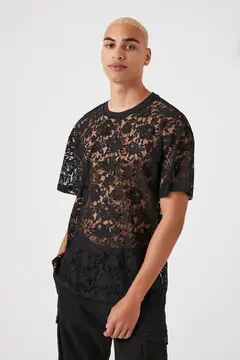 Forever 21 Forever 21 Sheer Lace Crew Tee Black. 2