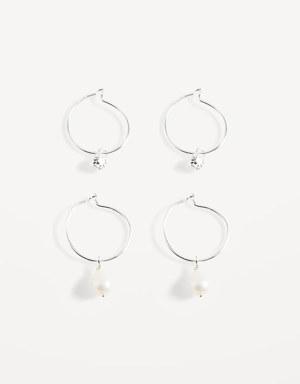 Sterling Silver Hoop Drop Earrings 2-Pack for Women