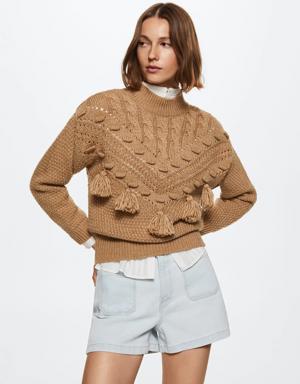 Openwork pompoms knit sweater