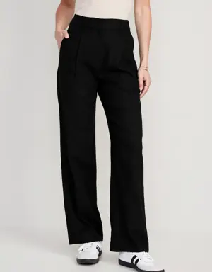 Extra High-Waisted Pleated Taylor Wide-Leg Linen-Blend Trouser Pants for Women black