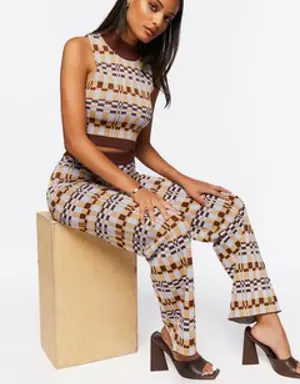 Forever 21 Checkered Crop Top &amp; Pants Set Brown/Multi