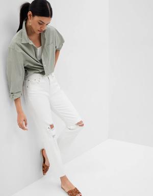 High Rise Cheeky Straight Jeans white