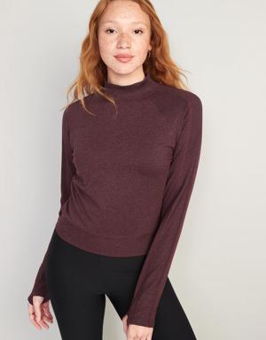 CozeCore Mock-Neck Cropped Rib-Paneled Top for Women red