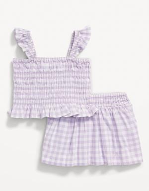 Printed Sleeveless Smocked Top & Skirt Set for Baby purple