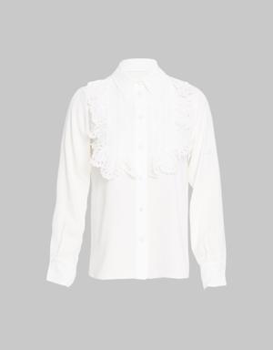 Embroidered Detailed Ecru Blouse