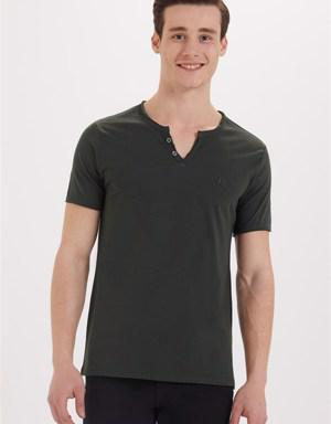 Target Erkek V Yaka Patlı T-Shirt Koyu Yeşil