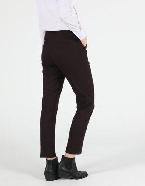 Slim Fit Orta Bel Düz Paça Kadın Bordo Pantolon