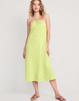 Slub-Knit Halter Midi Shift Dress for Women green