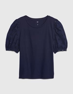 Gap Kids Eyelet Puff Sleeve Top blue