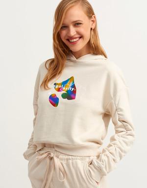 Büzgülü ve Baskı Detaylı Sweatshirt