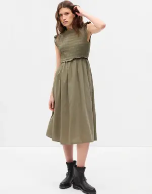 Open-Back Smocked Midi Dress green