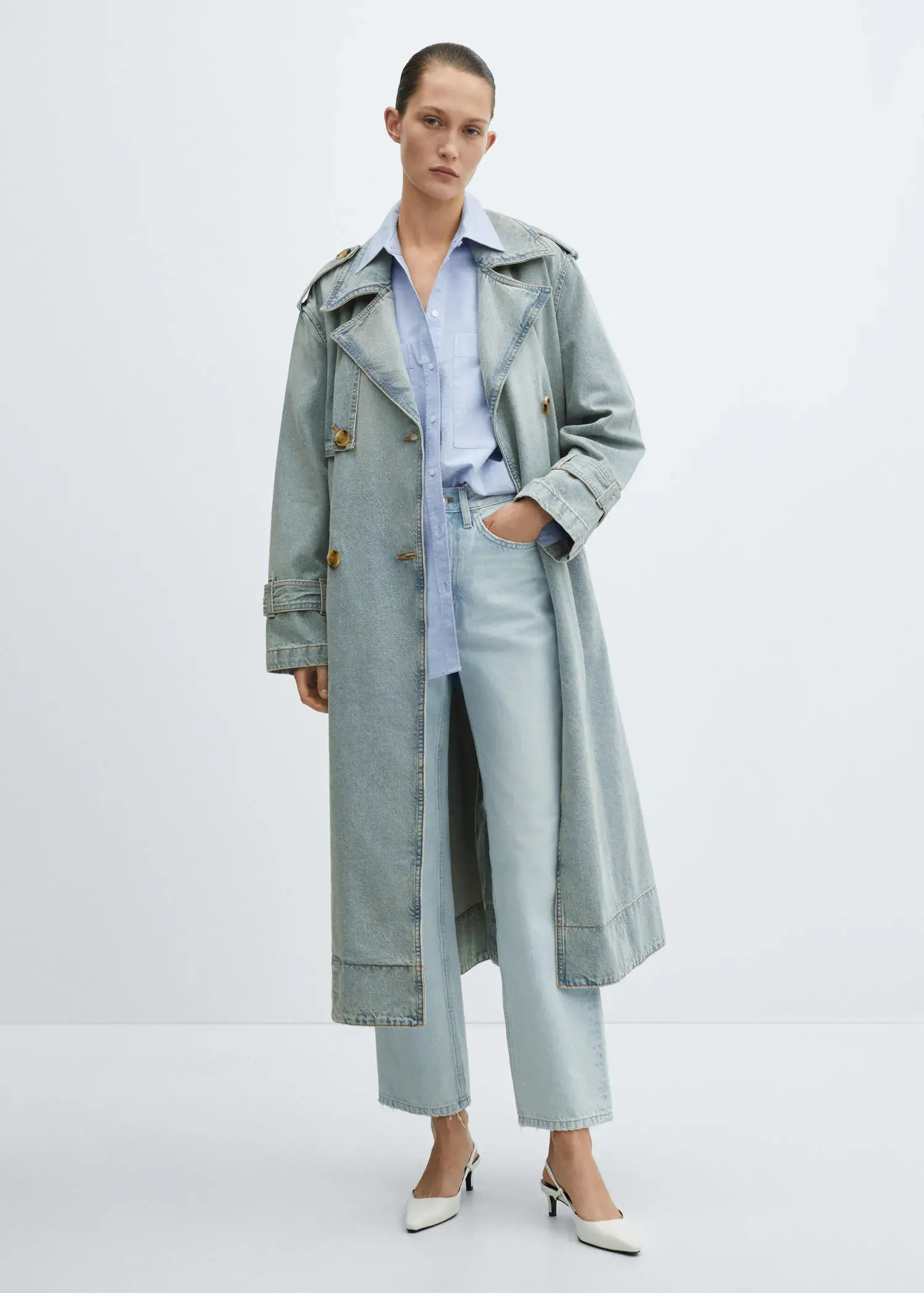 Mango Double breasted denim trench. 3