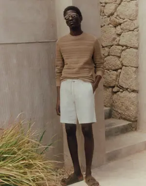 100% linen bermuda shorts with drawstring