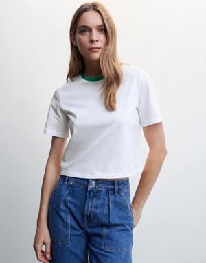 Mango T-shirt de algodão com manga curta