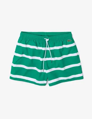 Men's Striped And Embroidered Light Swimming Trunks