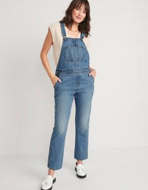 Slouchy Straight Non-Stretch Jean Overalls for Women blue