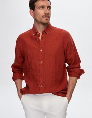 Damat Slim Fit Kırmızı Düz Gömlek