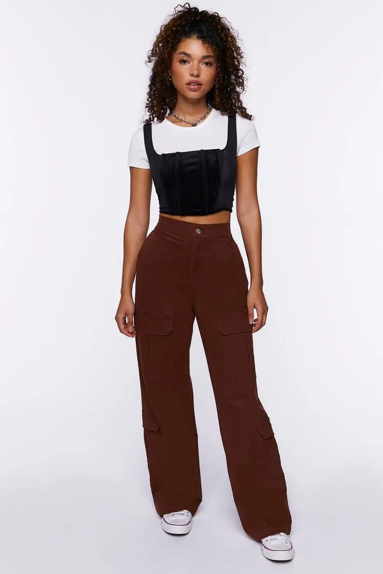 Forever 21 Forever 21 Twill Straight Leg Cargo Pants Turkish Coffee. 1