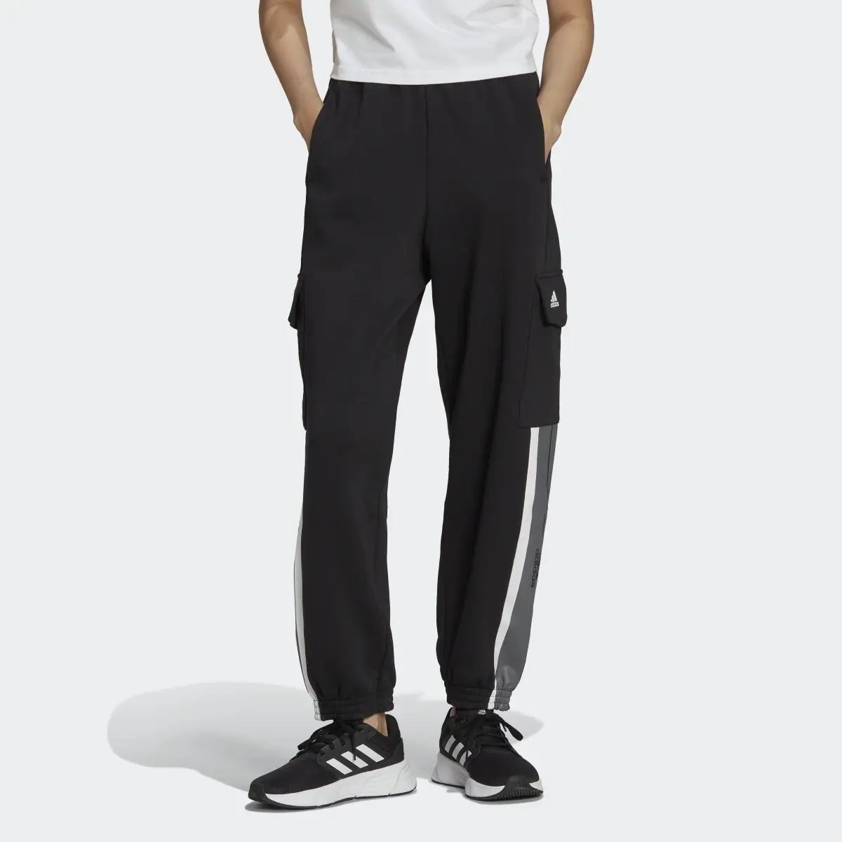 Adidas Essentials Pin Stripe Block Fleece Cargo Pants. 1