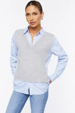 Forever 21 Forever 21 Sweater Vest Combo Shirt Grey/Multi. 2