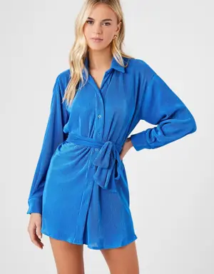 Forever 21 Ribbed Tie Waist Shirt Dress Sapphire