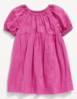 Puff-Sleeve Floral-Eyelet Dress for Baby red