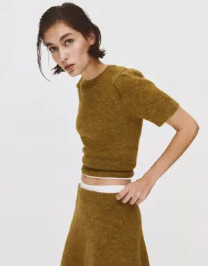 Puff-sleeve knitted sweater