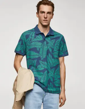 Tropikal desenli pamuklu polo gömlek