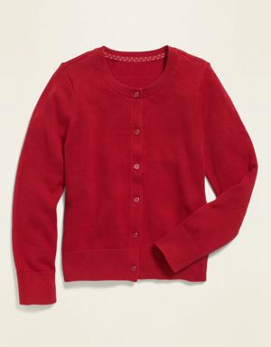 School Uniform Button-Front Cardigan for Girls red