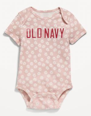 Unisex Short-Sleeve Logo-Graphic Bodysuit for Baby pink